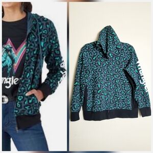 Wrangler Black and Teal Leopard Print Hoodie